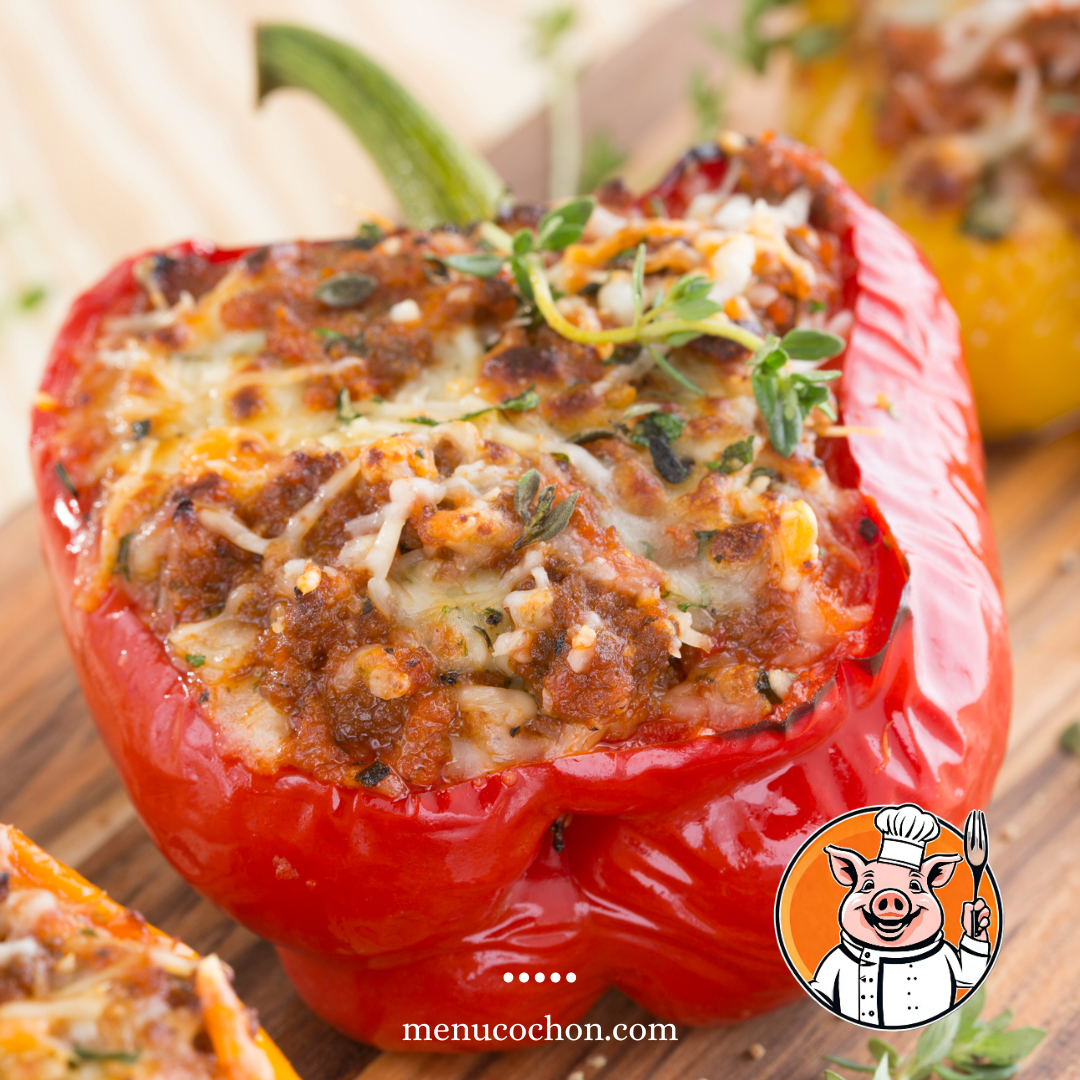 Poivron rouge farci et gratiné, recette gourmande.